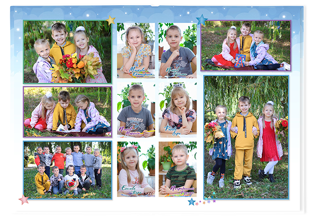 Выпускной альбом «Звёздочки». Альбом - фотокнига для выпускников детских садов.  Классическая и полиграфическая фотокнига.