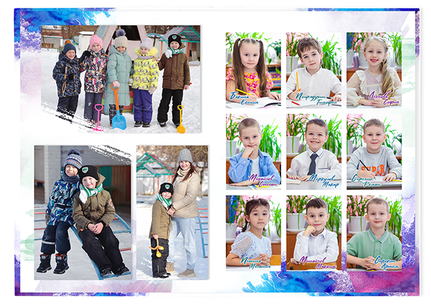 Выпускной альбом «Акварель». Альбом - фотокнига для выпускников детских садов.  Классическая и полиграфическая фотокнига.